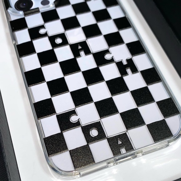COACH Designer Black White Squares Checkered iPhone 12 PRO Hard Case - Picture 7 of 9